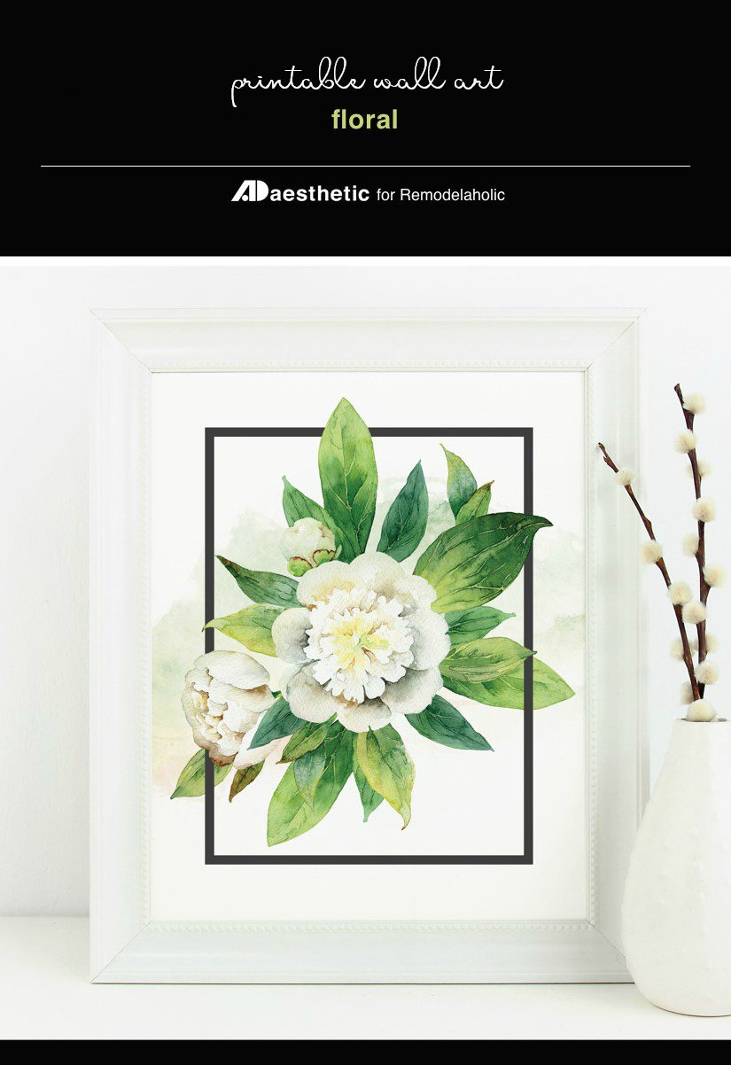 Floral Wall Art Printable, Neutral White Flower With Vibrant Green Leaves, AD Aesthetic For Bekob