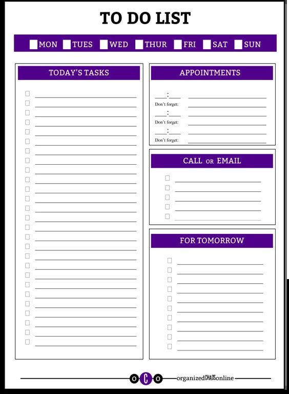 to do list and weekly organizer, Organized Chaos