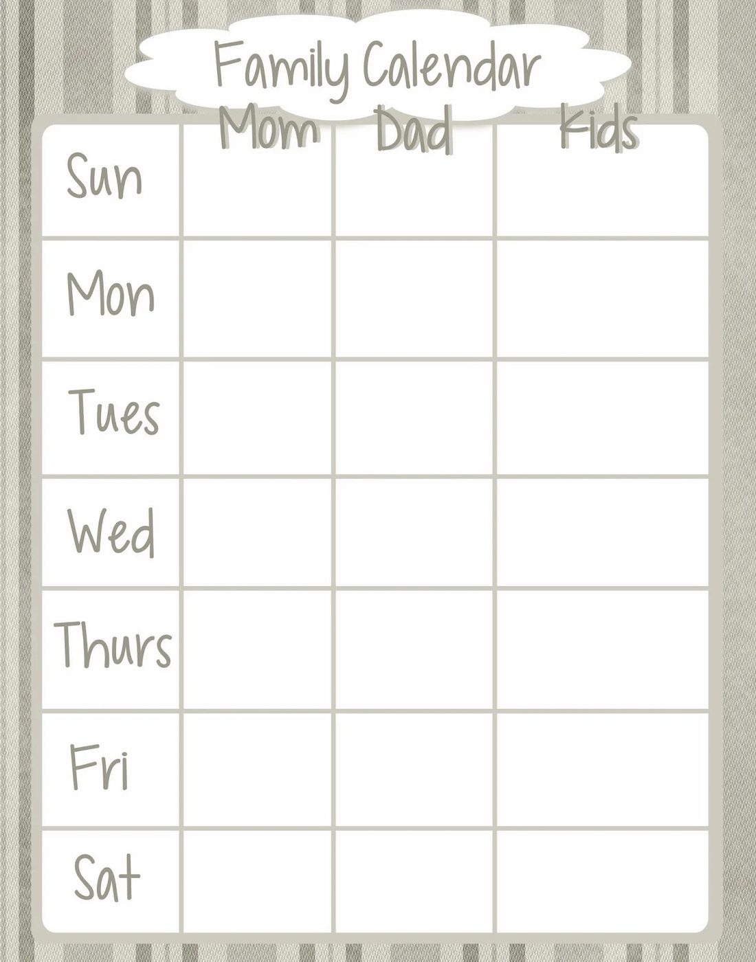 calendar for the family for the week, Fashionable Moms