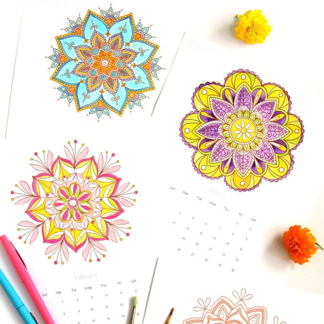 free print and color mandala calendar for 2016, A piece of rainbow