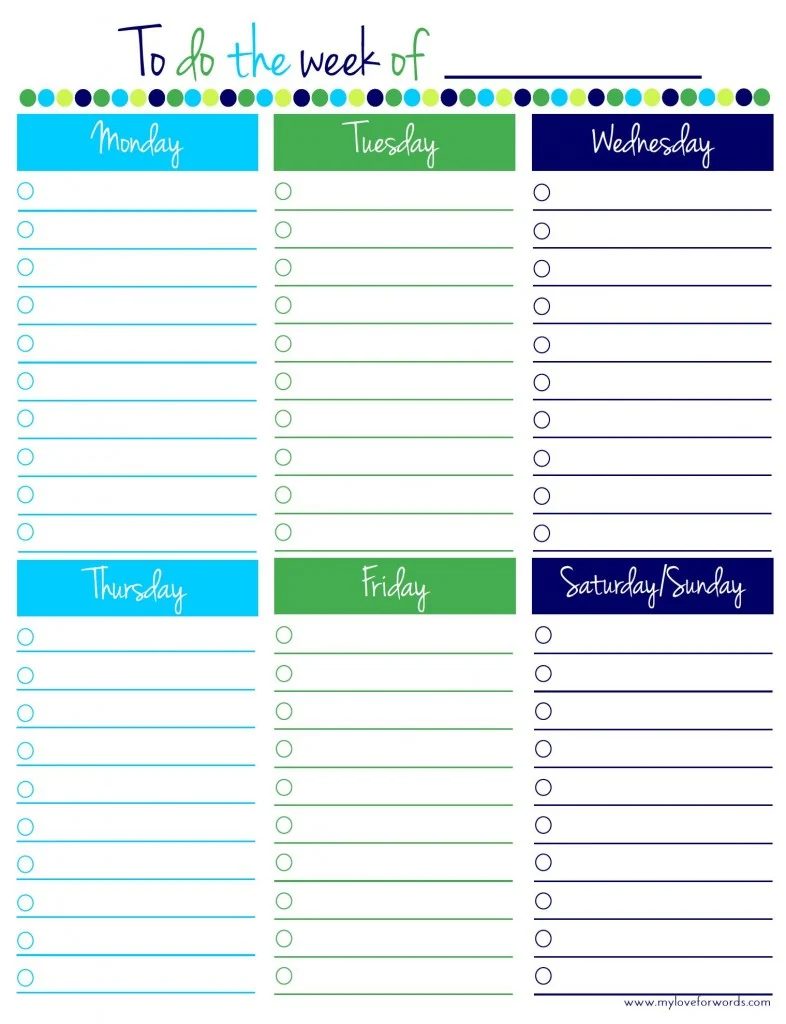 to do list weekly printable, My Love For Words