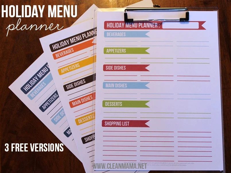 menu planner for holiday meals, Clean Mama