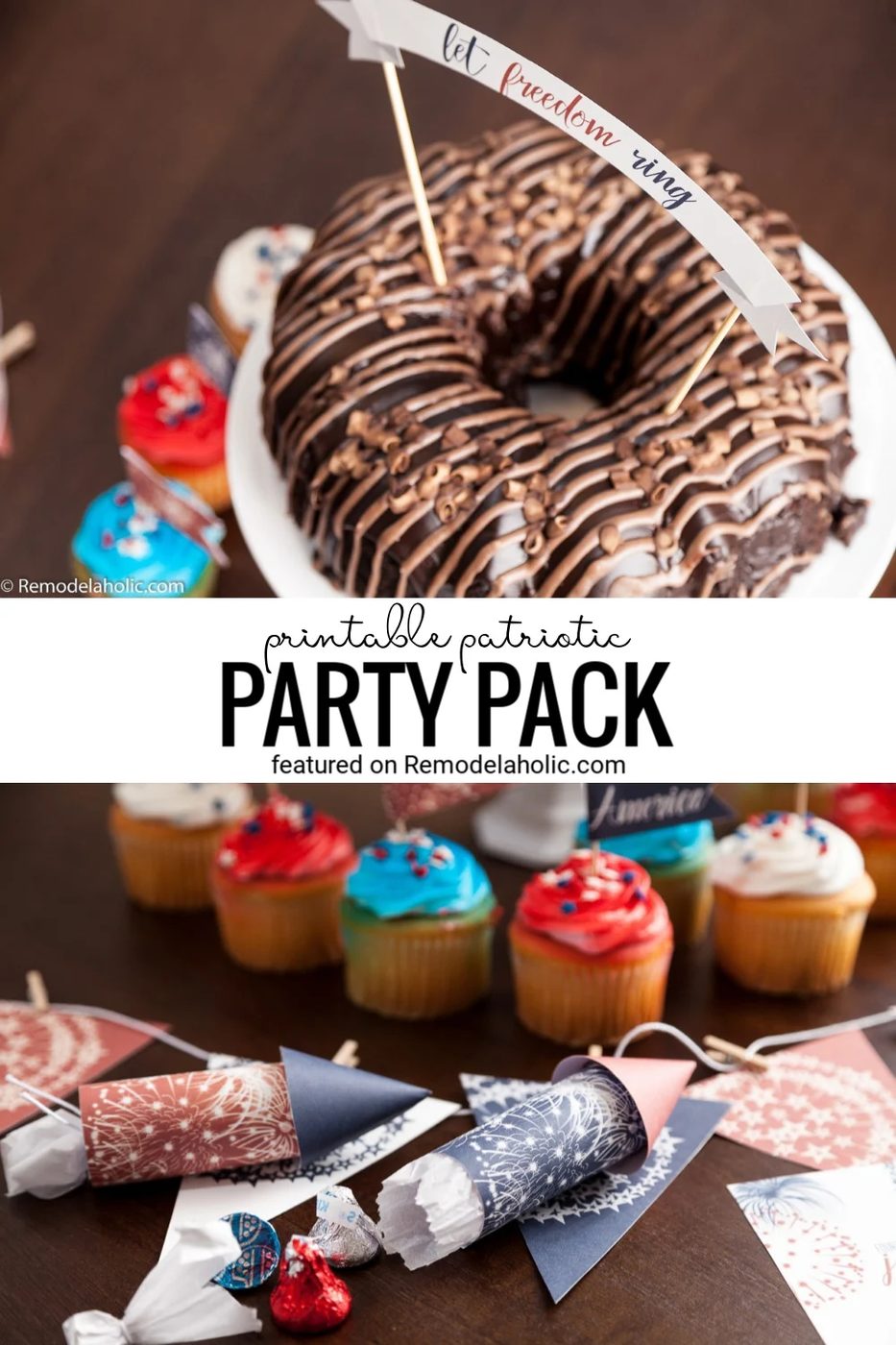 Patriotic Printable Pack Cupcake Toppers, Cake Topper, Bunting, Fire Crackers, Editable Invitations Via Bekob.com