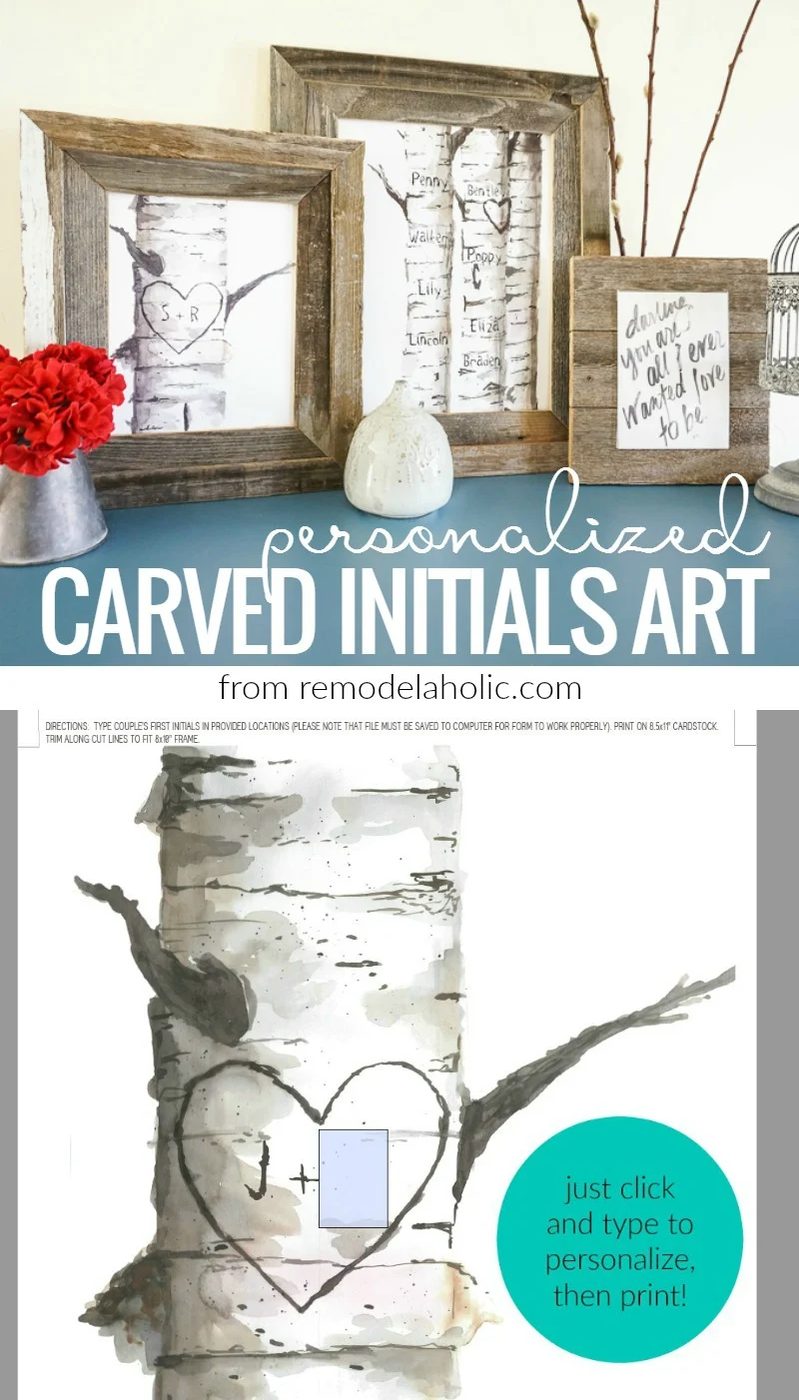 Crop Free Personalized Birch Tree Carved Initials Art Print Set From @Bekob