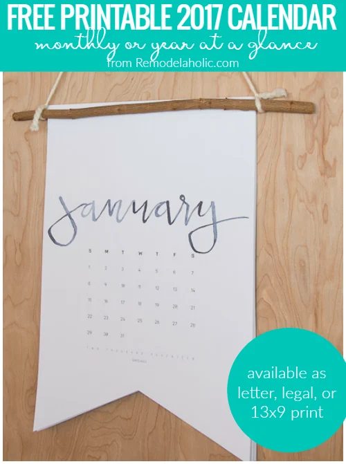 2017 Calendar Printable @Bekob Crop