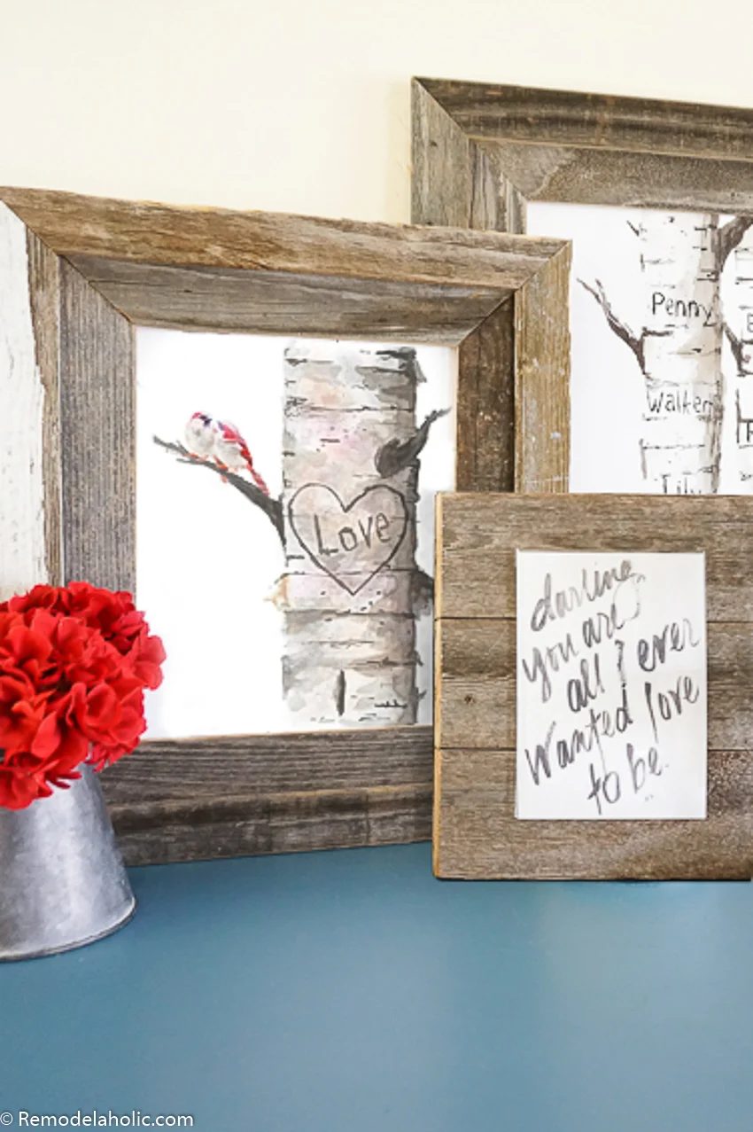Printable Birch Tree Watercolor Set | Featuring hand-drawn watercolor birch trees with a pair of love birds, custom fillable carved names for initials and family names, and a handl