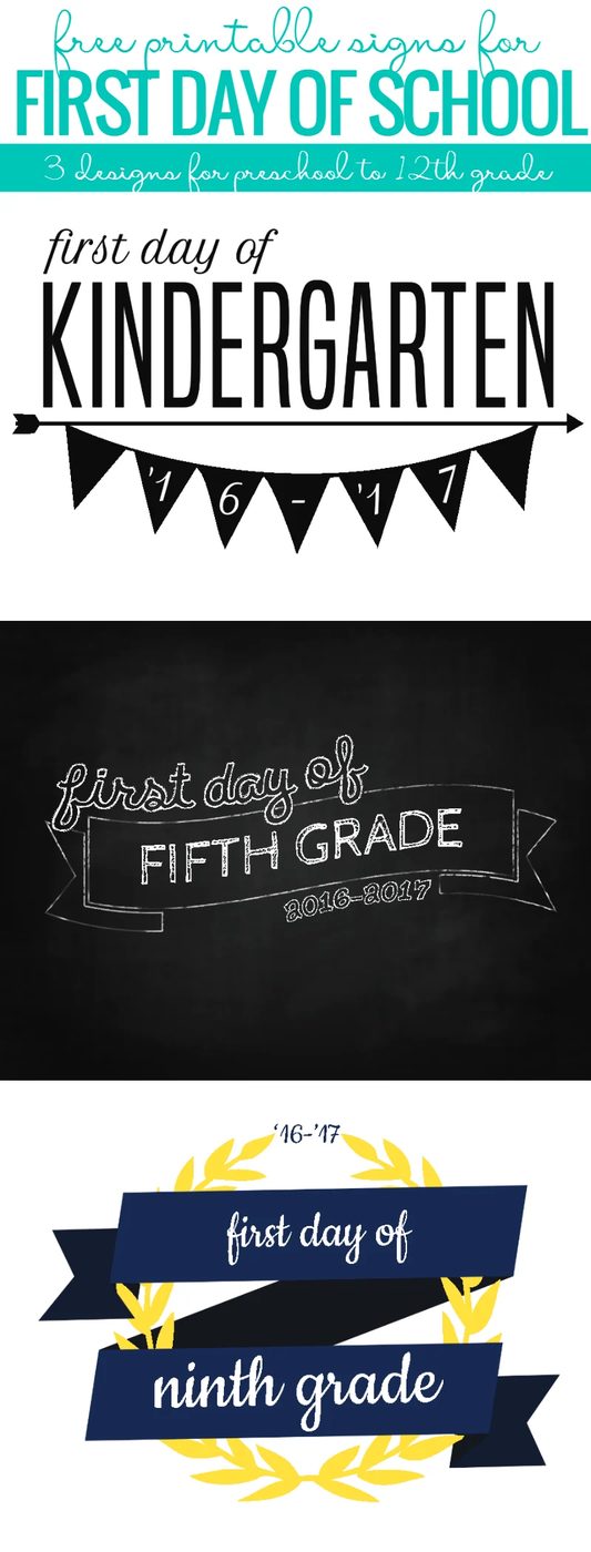 Those cute back to school photos are straightforward with these printable first day of school signs. Choose from 3 designs, for your students from preschool up to 12th grade. Free 