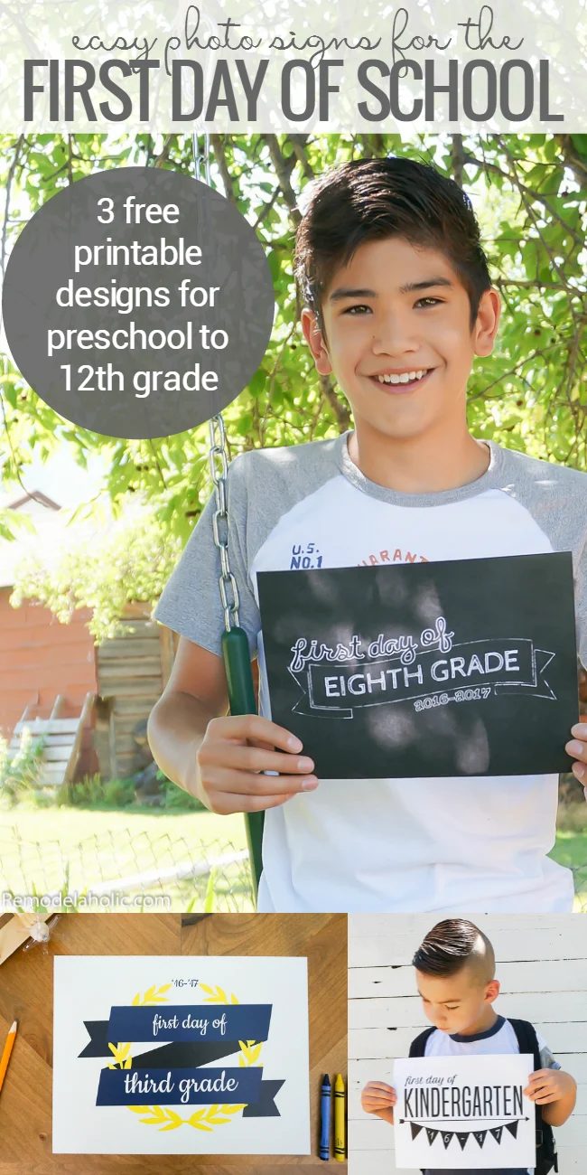 Save some back to school stress while still getting a cute photo for future generations with these straightforward and FREE printable first day of school signs. 3 different options