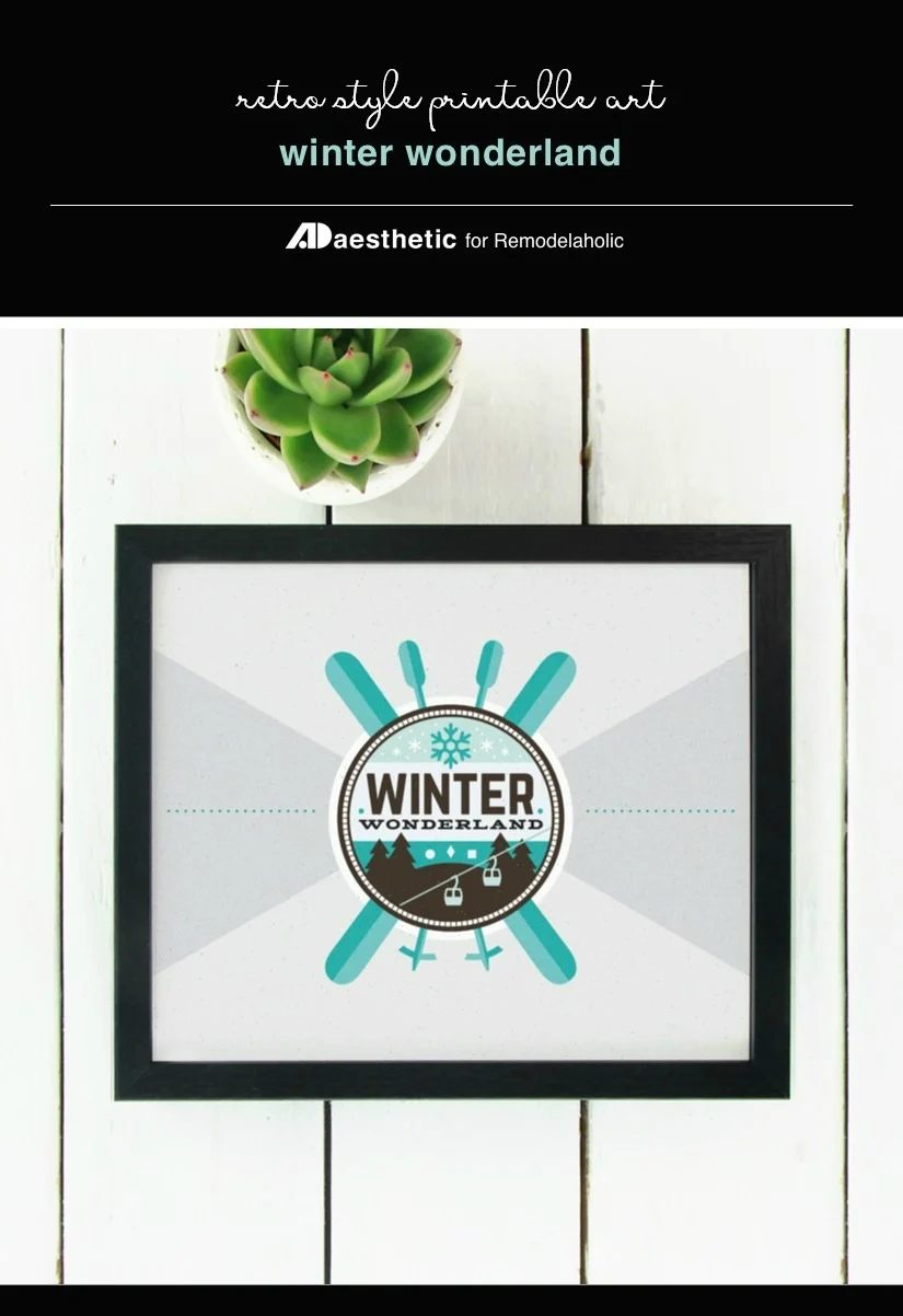 Winter Printable Retro Wall Art, Winter Wonderland Ski Resort Graphic, AD Aesthetic For Bekob