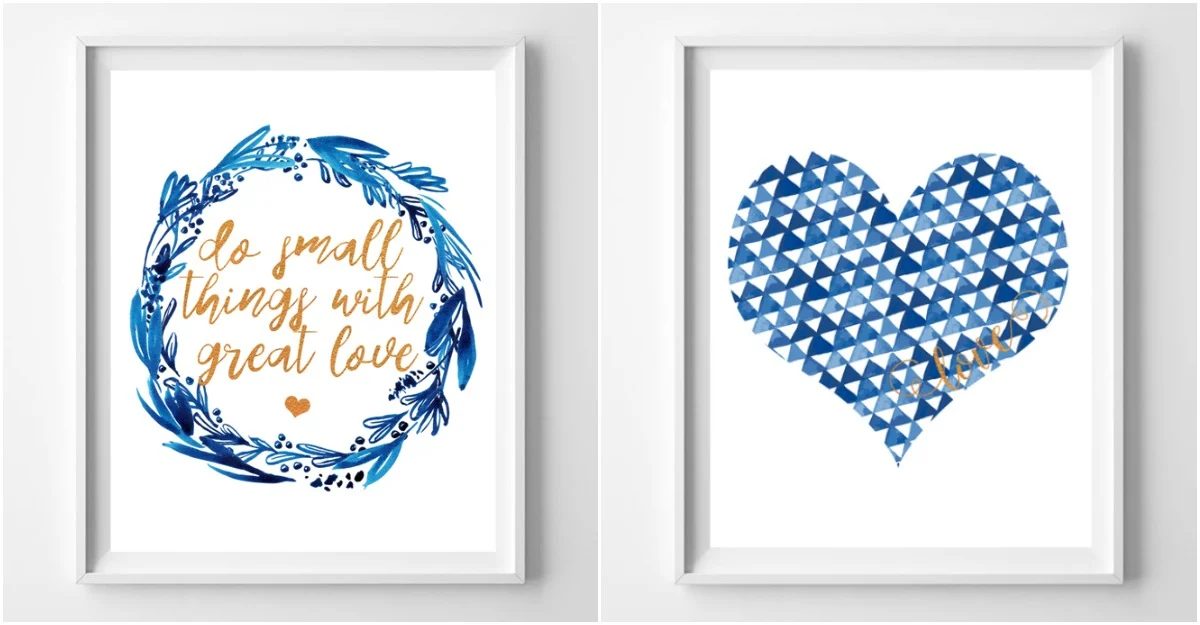 Free Printable Gift option, Blue And Gold Love Print Set @Bekob
