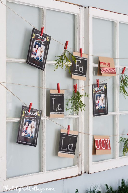 hang Christmas cards across a set of old windows The Lily Pad Cottage on Bekob