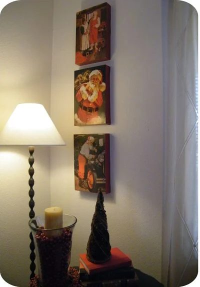 use vintage santa pictures to create wall art canvases. Dollar Store Crafts on Bekob