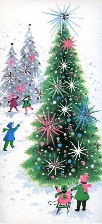 vintage mid-century Christmas tree images via The Last Door Down the Hall on Bekob