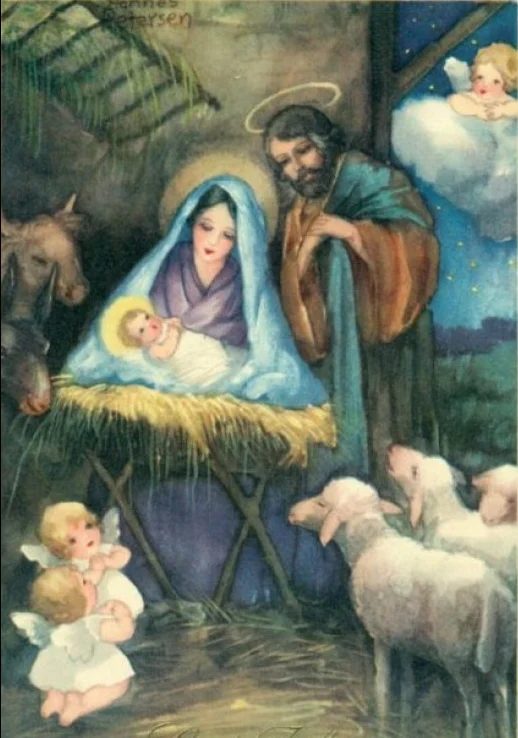 vintage nativity art for Christmas