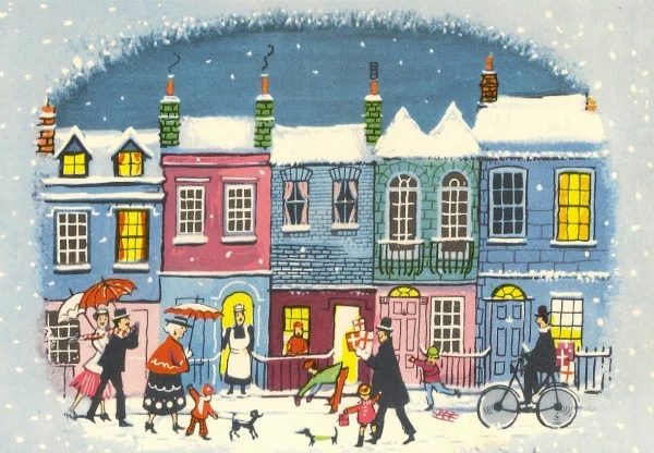 quaint and colorful vintage town Christmas card art via Annie Spratt on Bekob