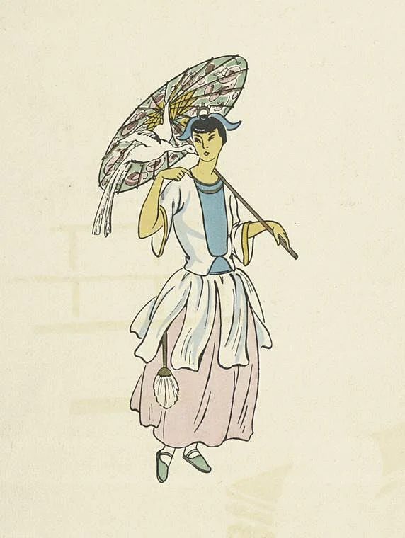 woman with parasol free vintage book page print NYPL