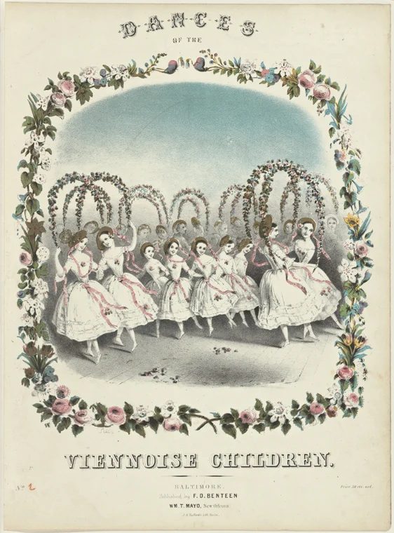 vintage book page print, dances of the Viennoise children NYPL