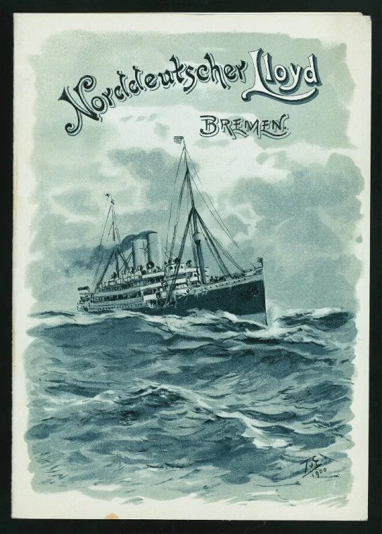 vintage German menu with monochrome ship NYPL