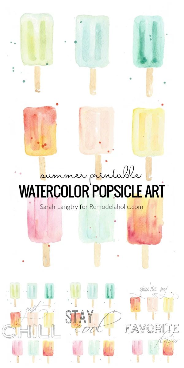 Summer Printable Watercolor Popsicle Art Set With Word Art Funny Sayings, Sarah Langtry For Bekob