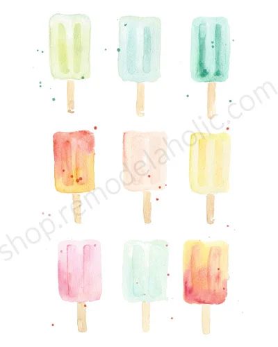 Watercolor Summer Printable Popsicle Wall Art Set, Instant Download Pdf, Sarah Langtry For Bekob