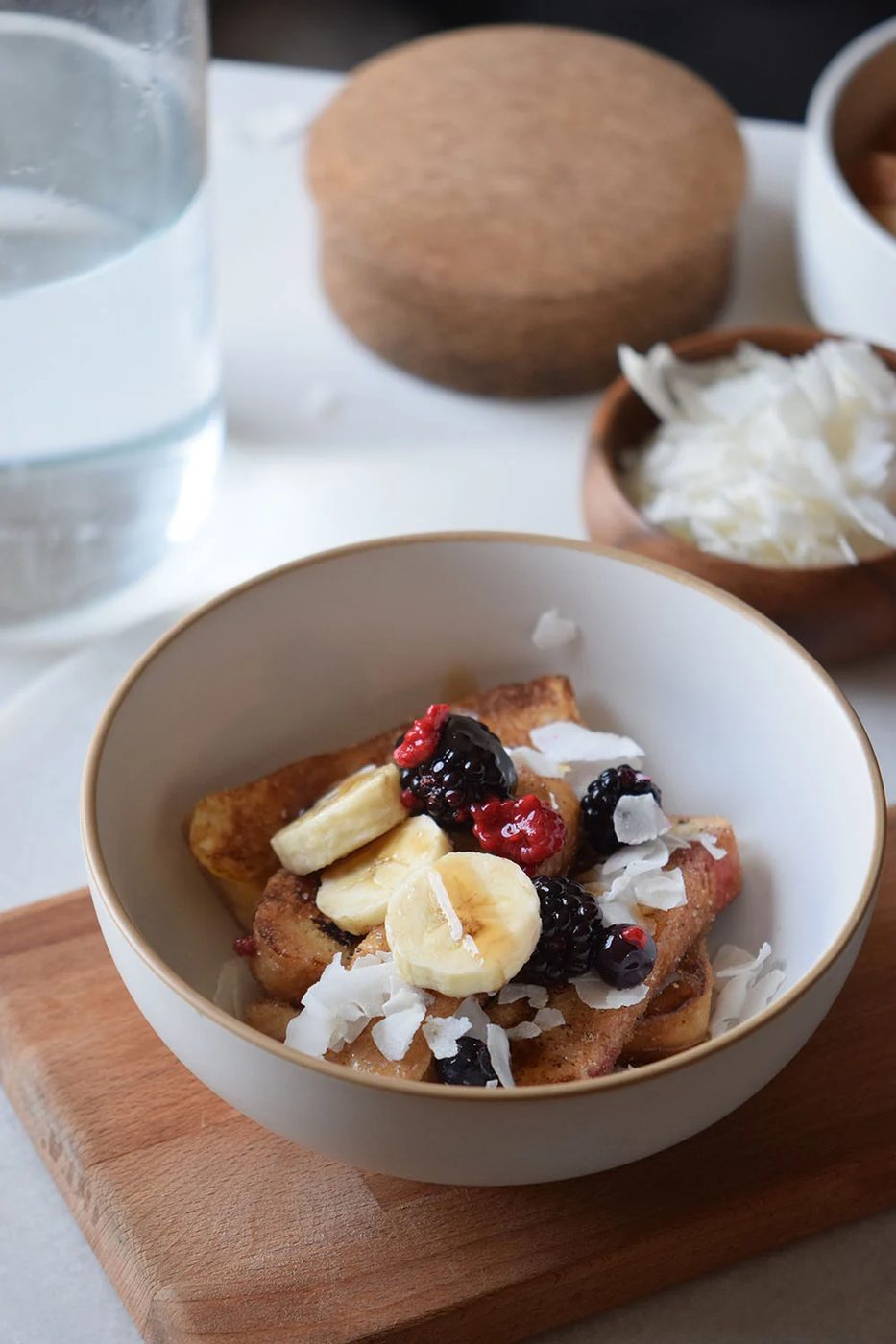 Berries, Bananas and French Toast Bowl with Cinnamon Sugar