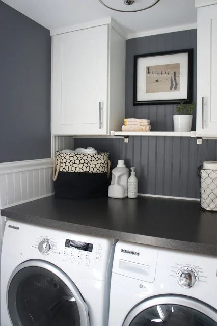 small gray laundry room, Home With Baxter - featured on Bekob.com