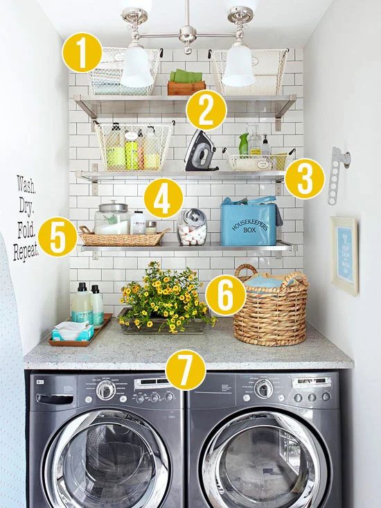 Get This Look: Fresh Laundry Nook | 7 Tips for a Stylish Laundry Room No Matter How Small from Bekob.com #laundryroom #decor #getthislook