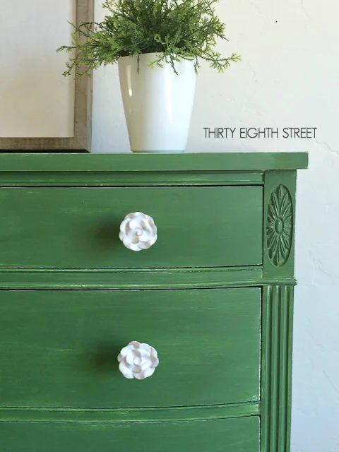 Tavern Green Milk Paint Dresser with Rose Knobs, Thirty Eighth Street