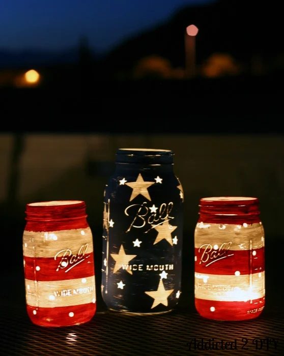 clearly cute summer patriotic decor, stars and stripes painted mason jars! by Addicted 2 Handmade