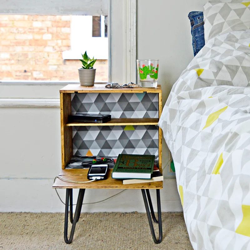 wine crate into a nightstand with hairpin legs, Pillar Box Blue