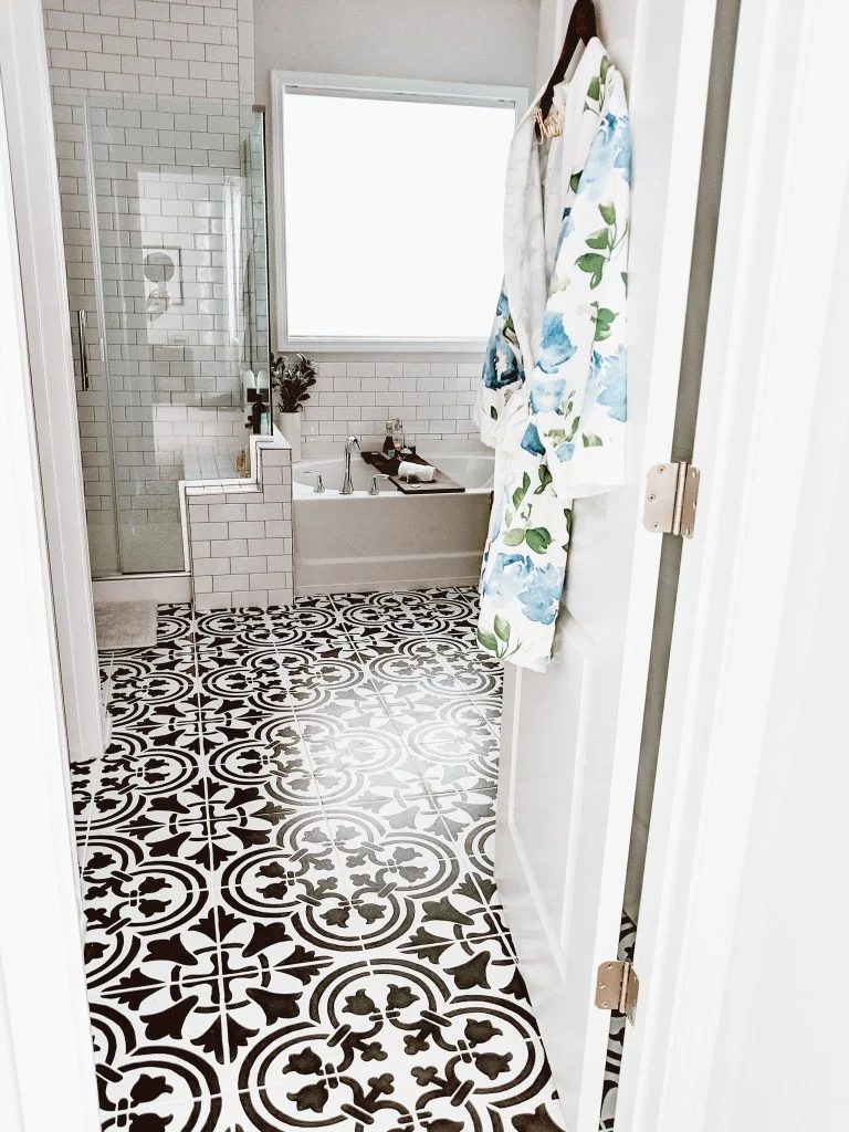 Crafted By The Hunts Painted Tile Bathroom Makeover
