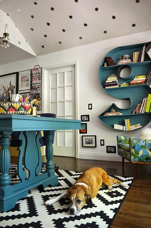 Monogram wall shelf and vivid home office by The Happy Homebodies featured on @Bekob