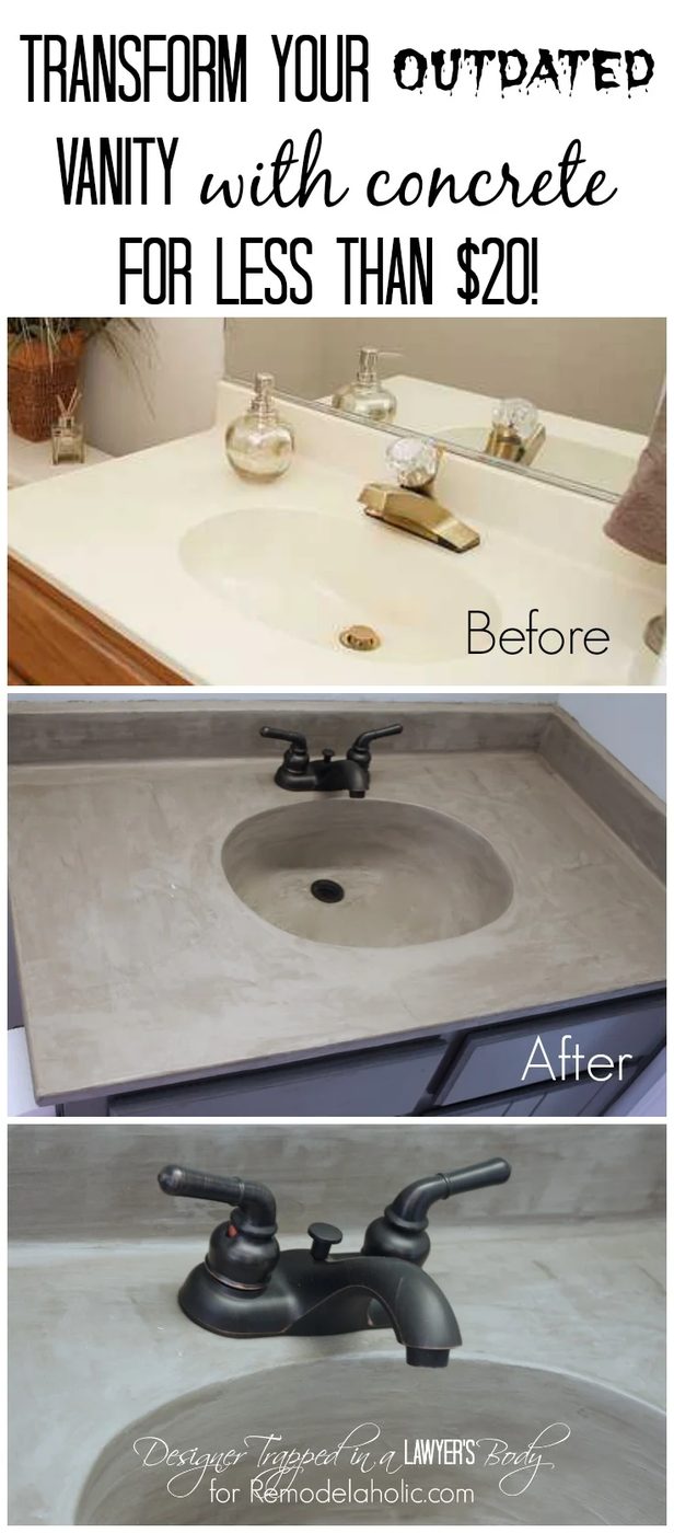 MUST PIN! Learn how to transform a cultured marble vanity with concrete on Bekob.com!