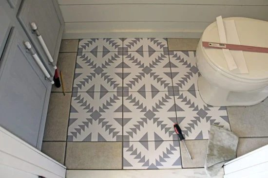 Floor Stickers To Update Tile Floor, The Honeycomb Home