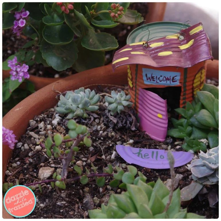 Recycled Tin Can Fairy Garden House, Dazzle While Frazzled