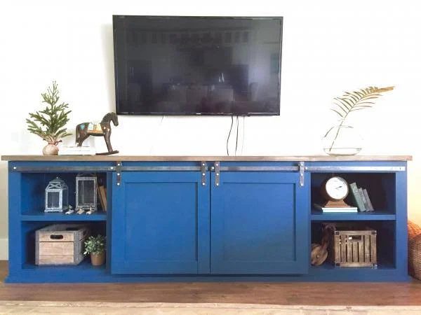 blue sliding door console, plans by Ana White