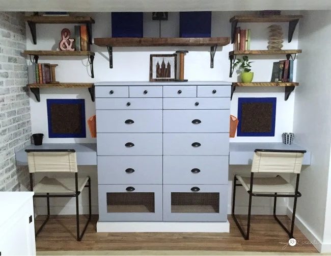 add extra drawer to a dresser -- well fitted for storage between two desk spaces in a shared room. Mylove2create