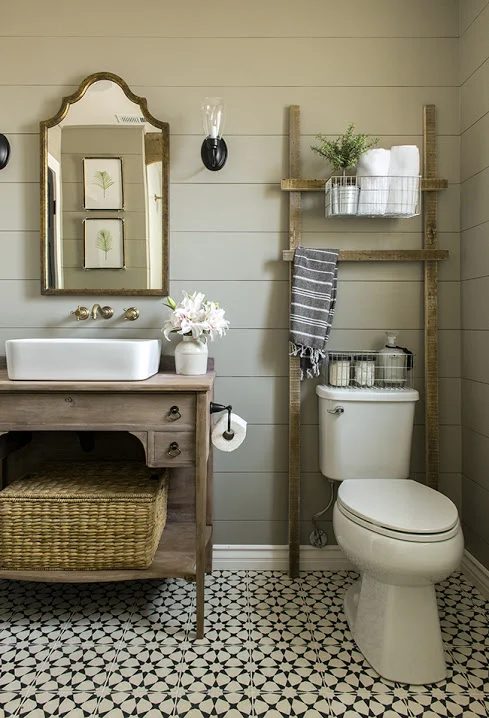 memorable bathroom makeover! This started out so plain but is so vivid now. Jenna Sue Designs