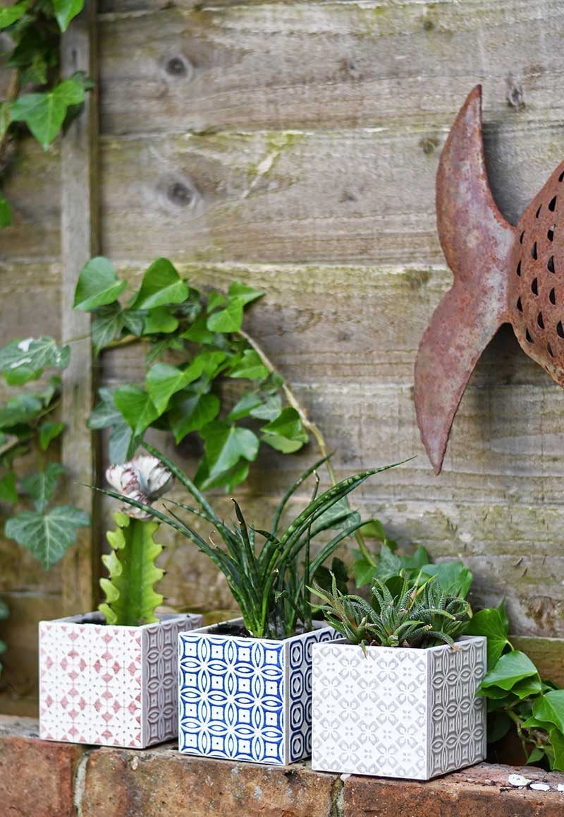 straightforward Tiled Moroccan Planters, Pillar Box Blue
