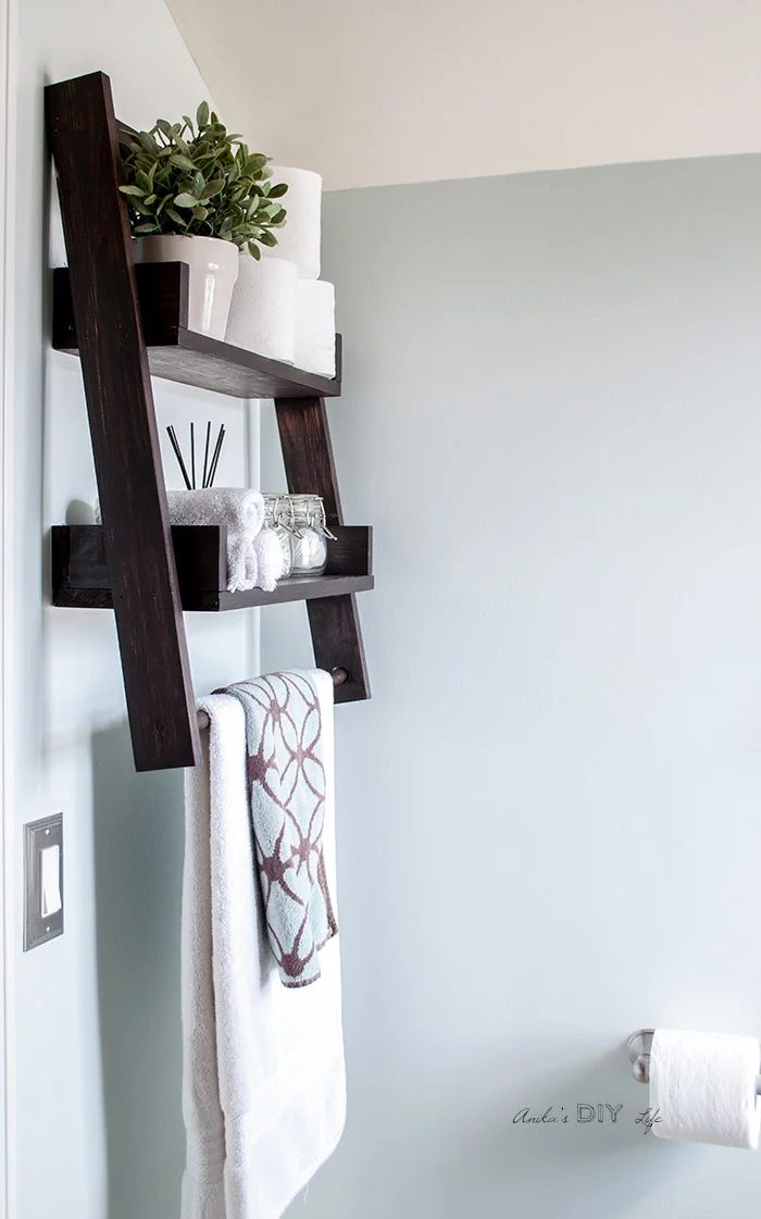 Diy Floating Ladder Shelf For Small Bathroom Storage, Anika's Handmade Life