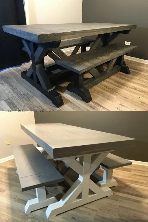 Handmade Trestle Base Farmhouse Table And Matching Benches By Reader Doug, Featured On @Bekob