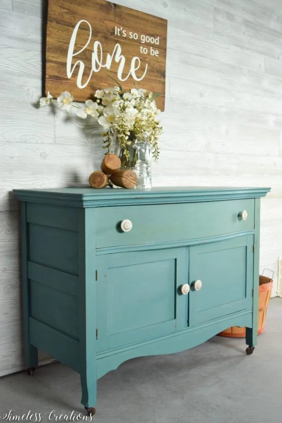 Antique Washstand Table Refinished In Blue Green Aqua Paint, Timeless Creations