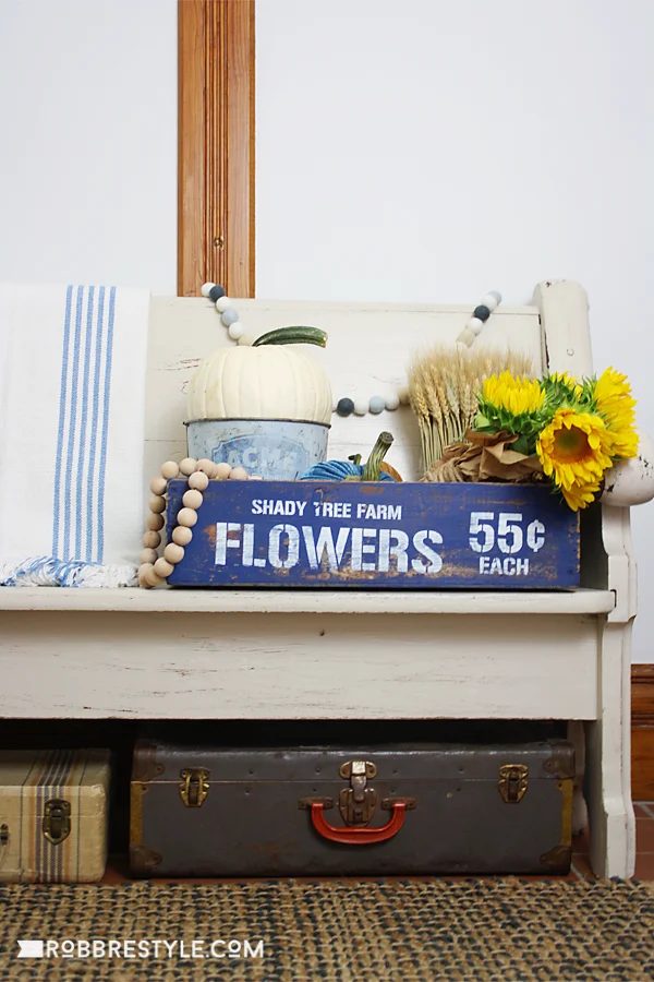 Fall Farmhouse Flower Box On An Old Bench In The Entry Robb Restyle