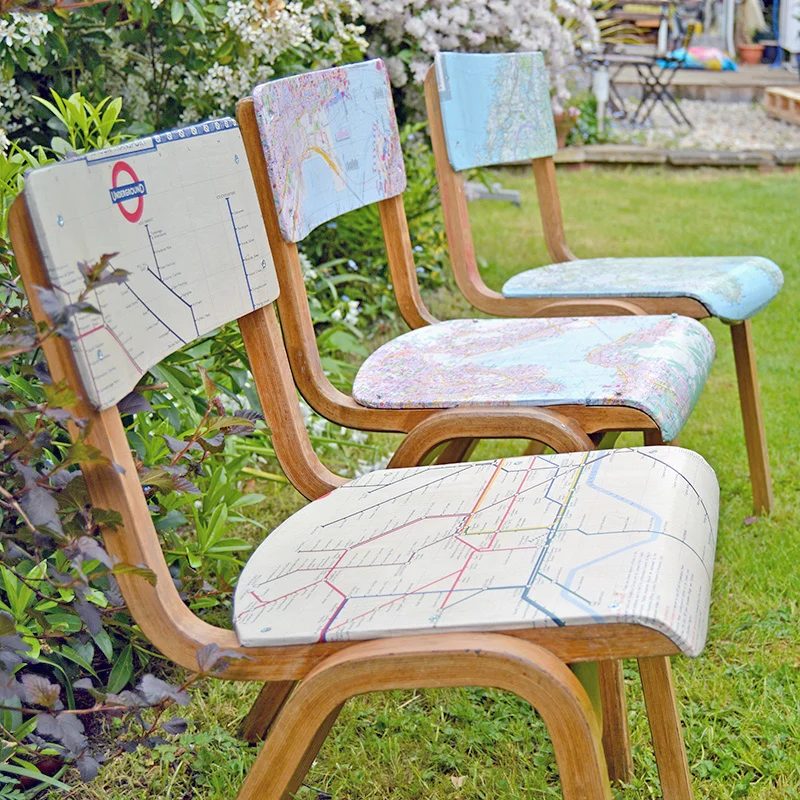 handmade map chairs PillarBoxBlue