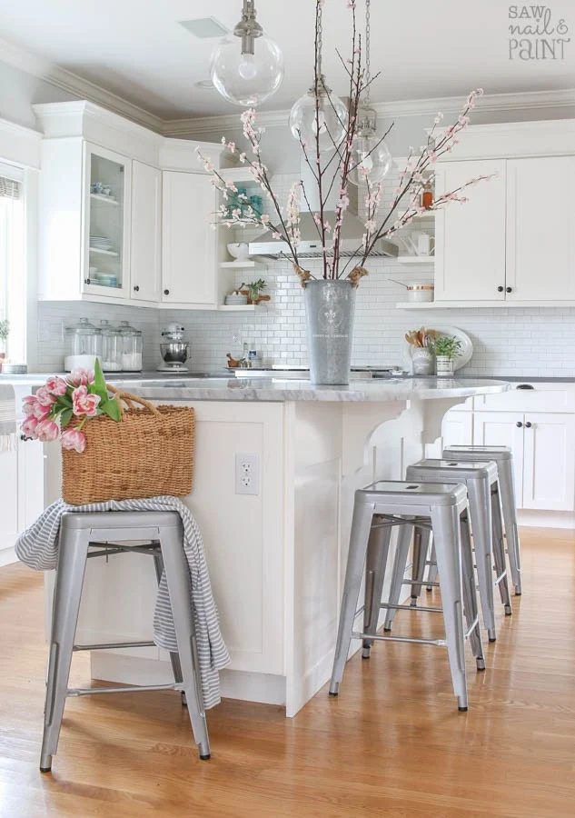 White Kitchen With Spring Flowers
