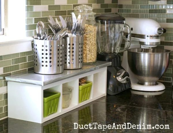 White Kitchen Shelf Makeover, Duct Tape And Denim