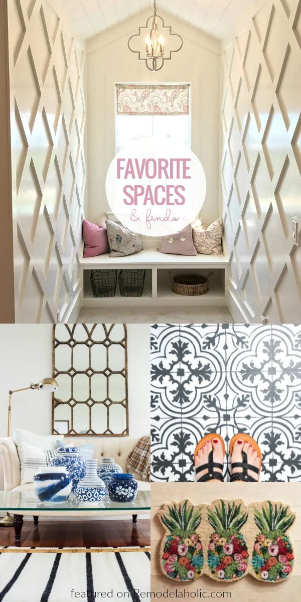 Friday Favorites, Lattice Wall Treatment, Floral Pineapple Doormat, Painted Vinyl Floor #Bekob