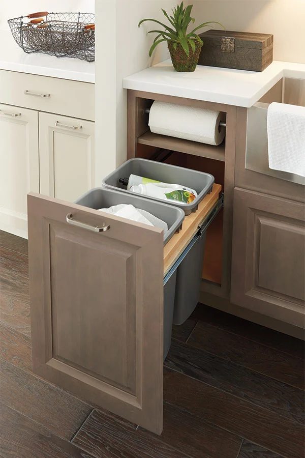 Paper Towel Cabinet With Garbage Can Slide Out, Schrock Cabinetry