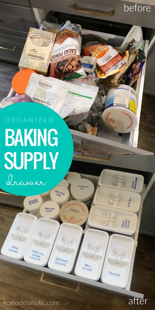 How To Organize Baking Supplies In A Deep Drawer As A Pantry Alternative For A Small Kitchen #Bekob