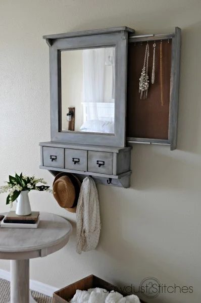 hidden jewelry storage wall mirror, Sawdust 2 Stitches